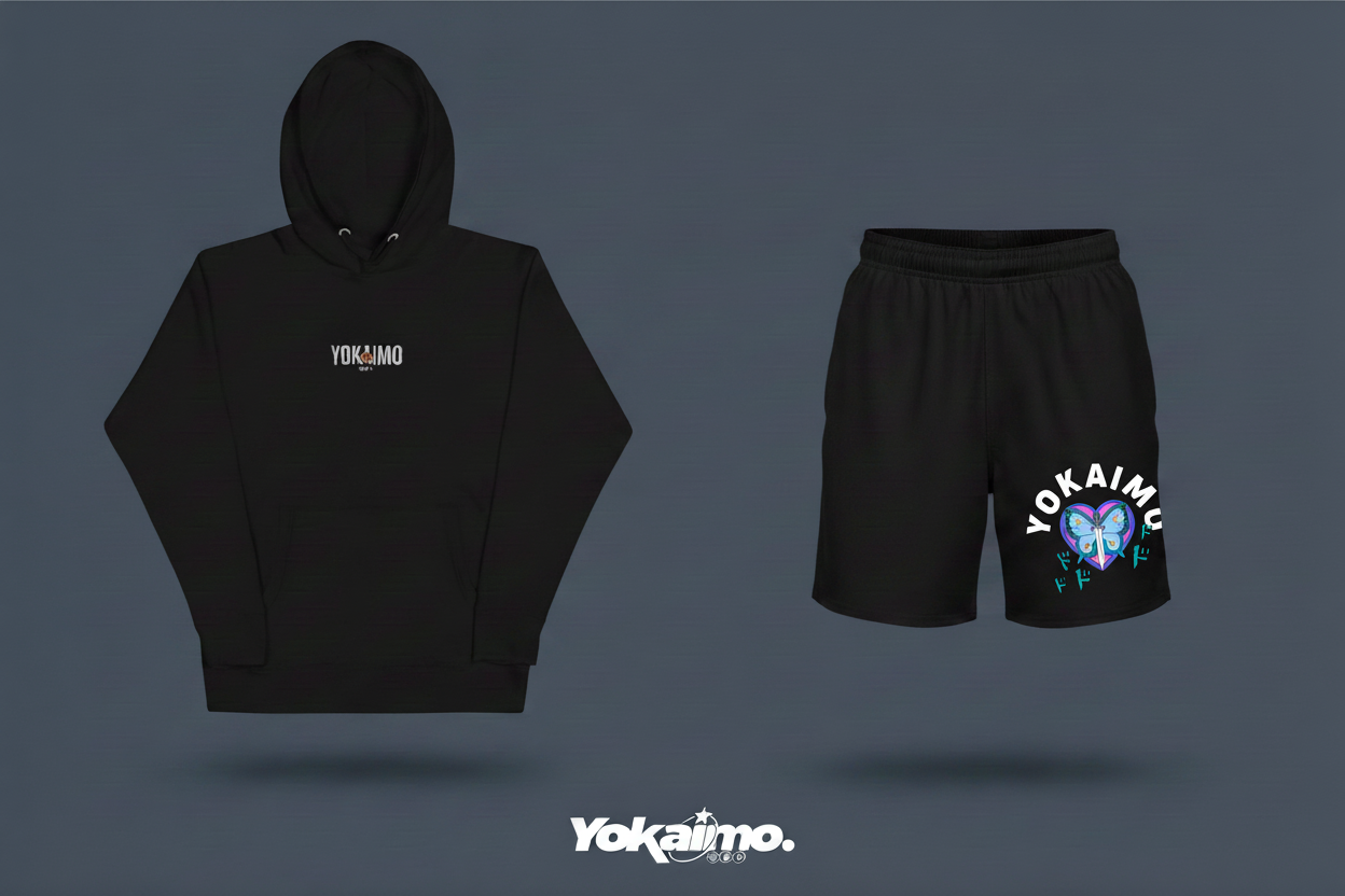YOKAIMO banner with hoodie and shorts